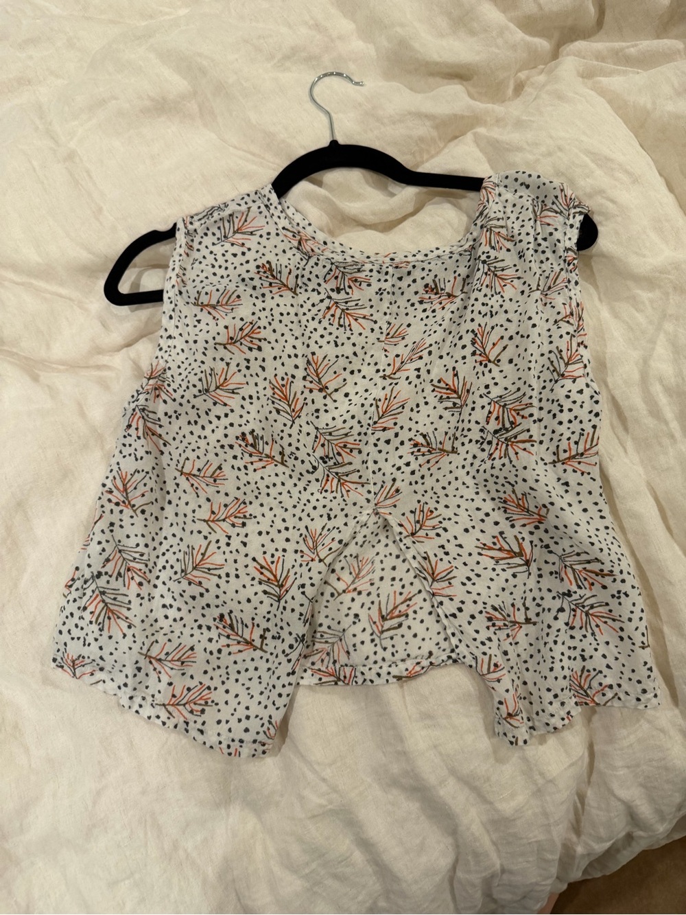 White Printed Sleeveless Tank Top with Orange Floral Motif - Picture 4 of 7